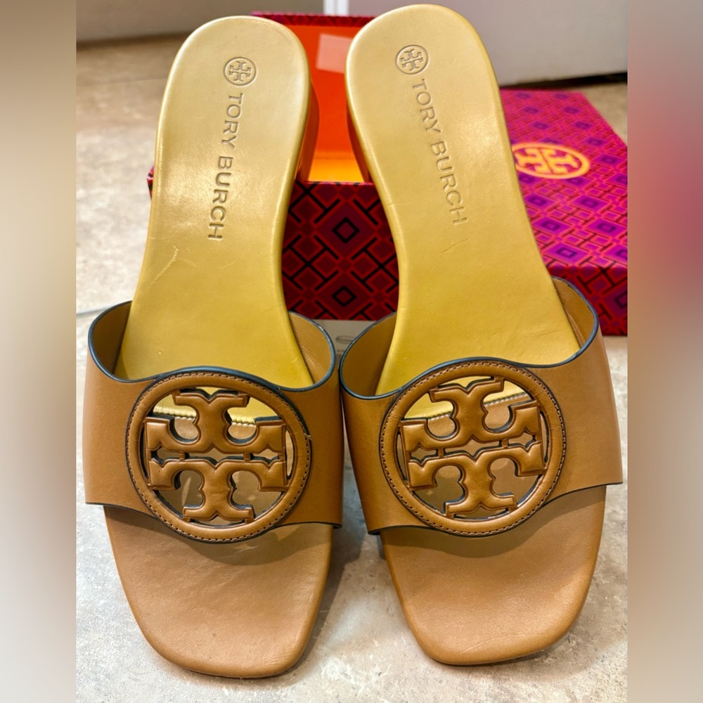 Tory Burch Bombe Miller Slide Sandals Brown Leather Size 9